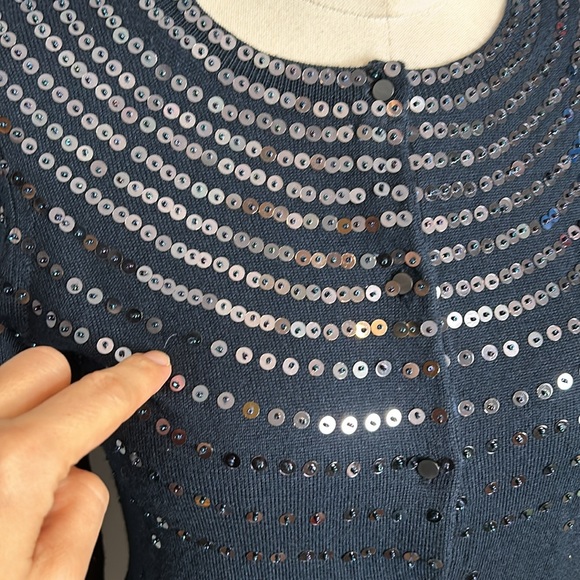 Banana Republic Navy Merino Wool Sequin Cardigan size M- like new - Picture 12 of 12